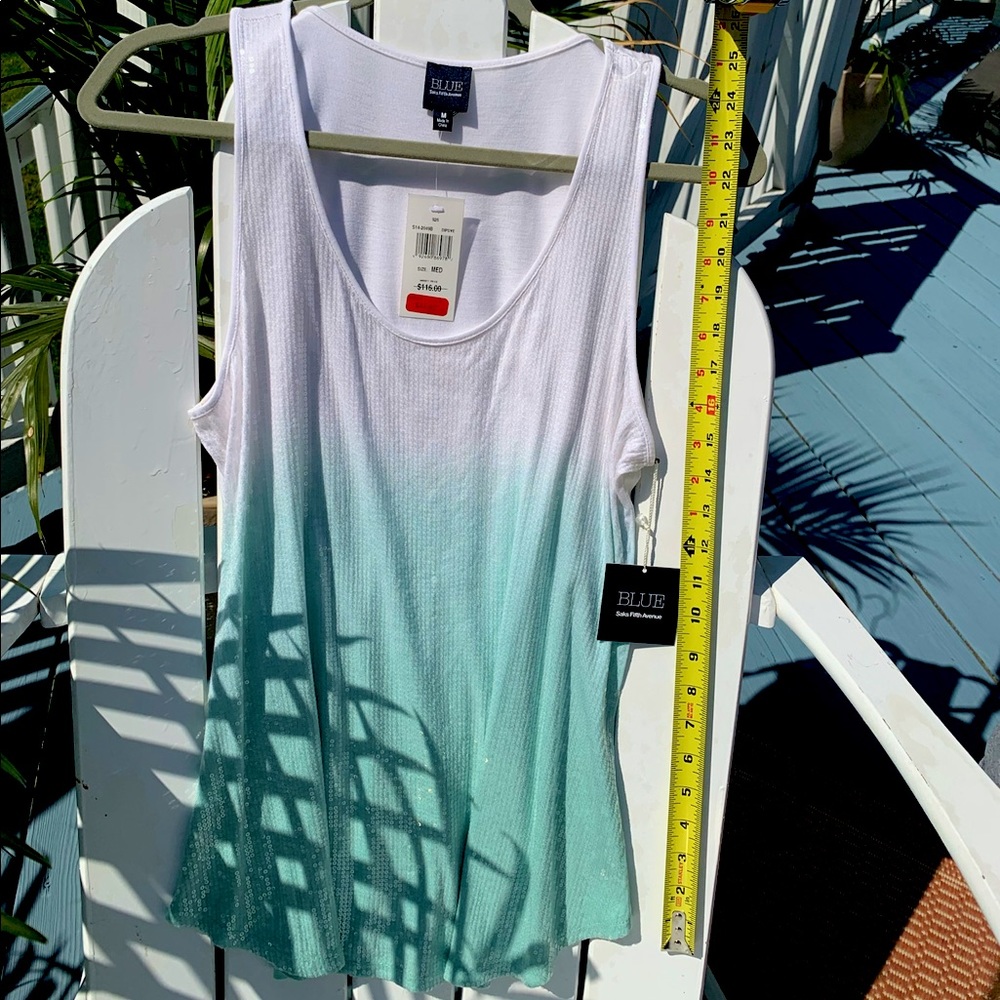 NWT Saks Fifth Avenue turquoise Ombré Sequin Tank Top/Cami size Medium